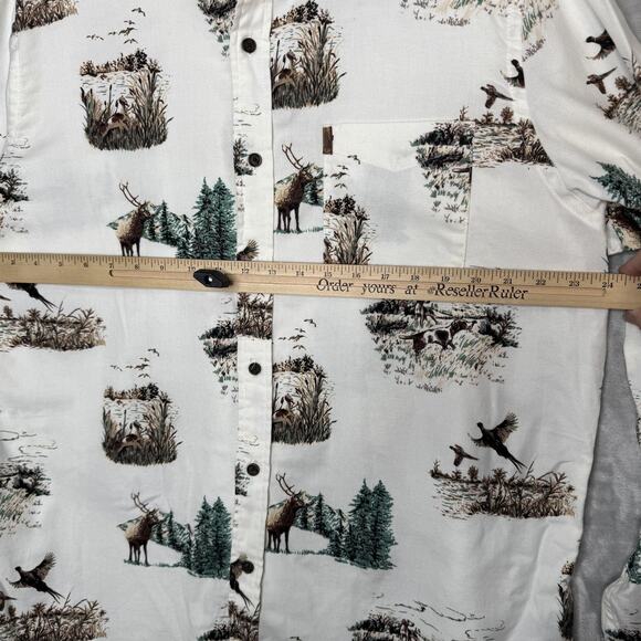 Chaps Shirt Mens 2XL White Wildlife Hunting Deer Duck Dog Print Flannel Button - Picture 8 of 11
